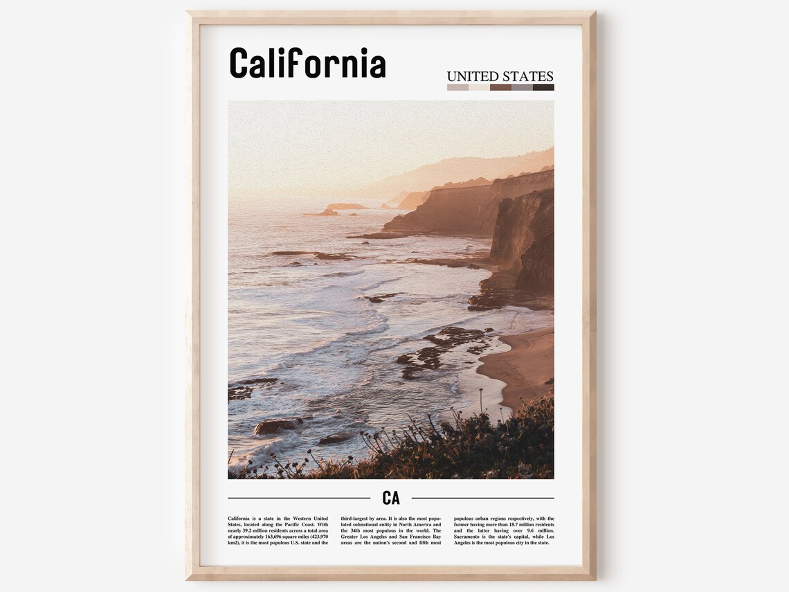 California Minimal Travel Poster, Oil Painting