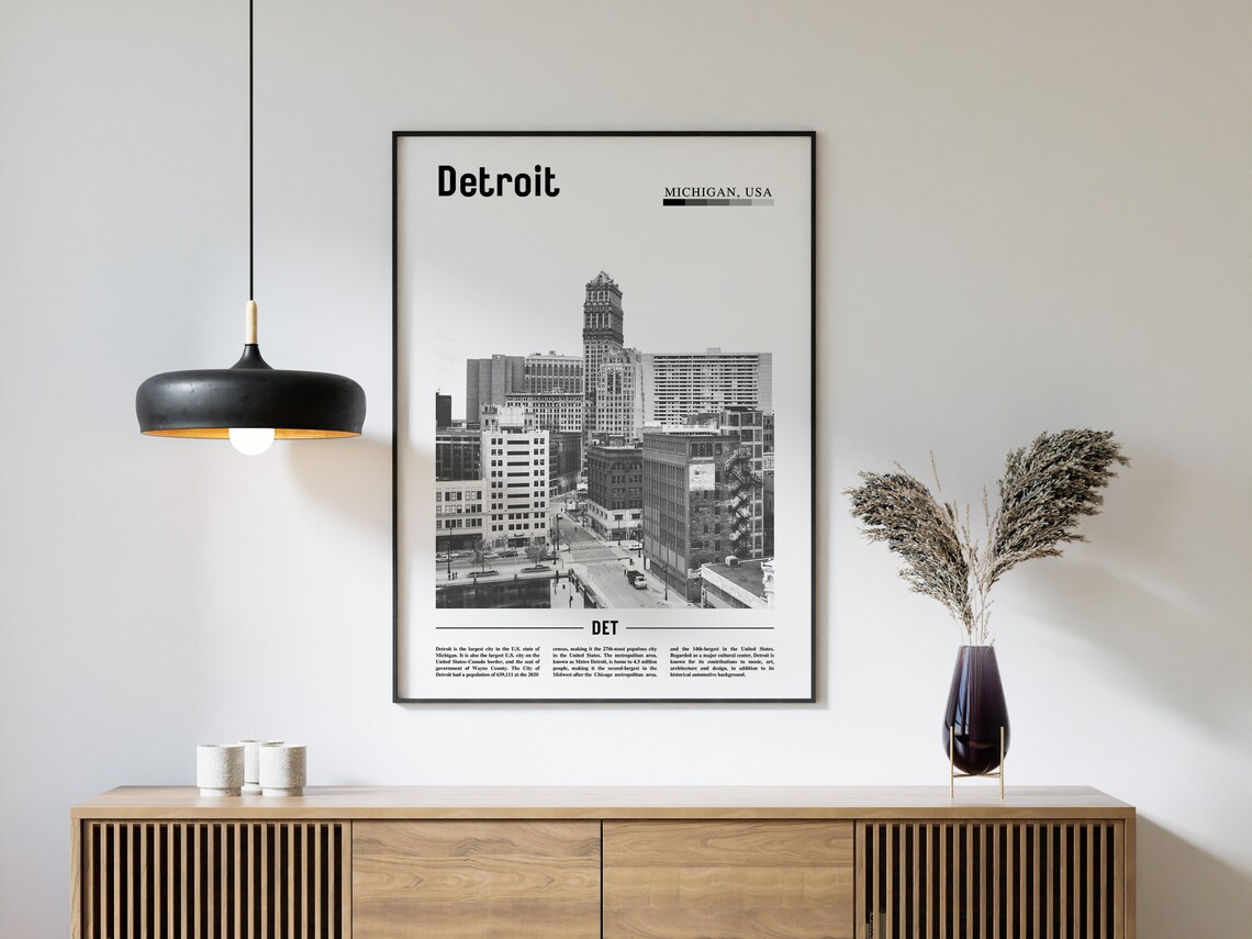 Detroit Poster, Black And White Minimal Travel Poster - Image 4
