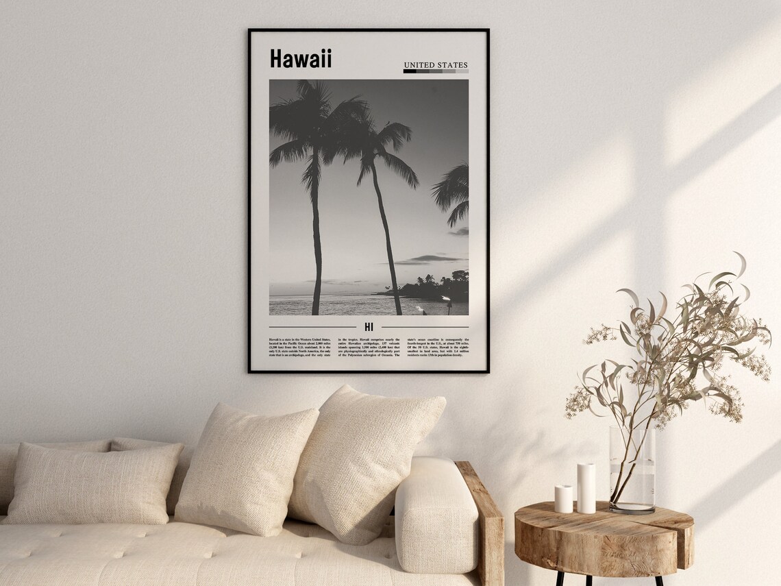 Hawaii Minimal Travel Poster, Black And White - Image 2
