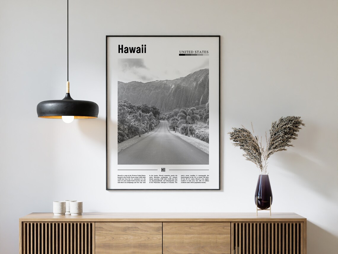 Hawaii Travel Poster, Minimal Black And White - Image 4