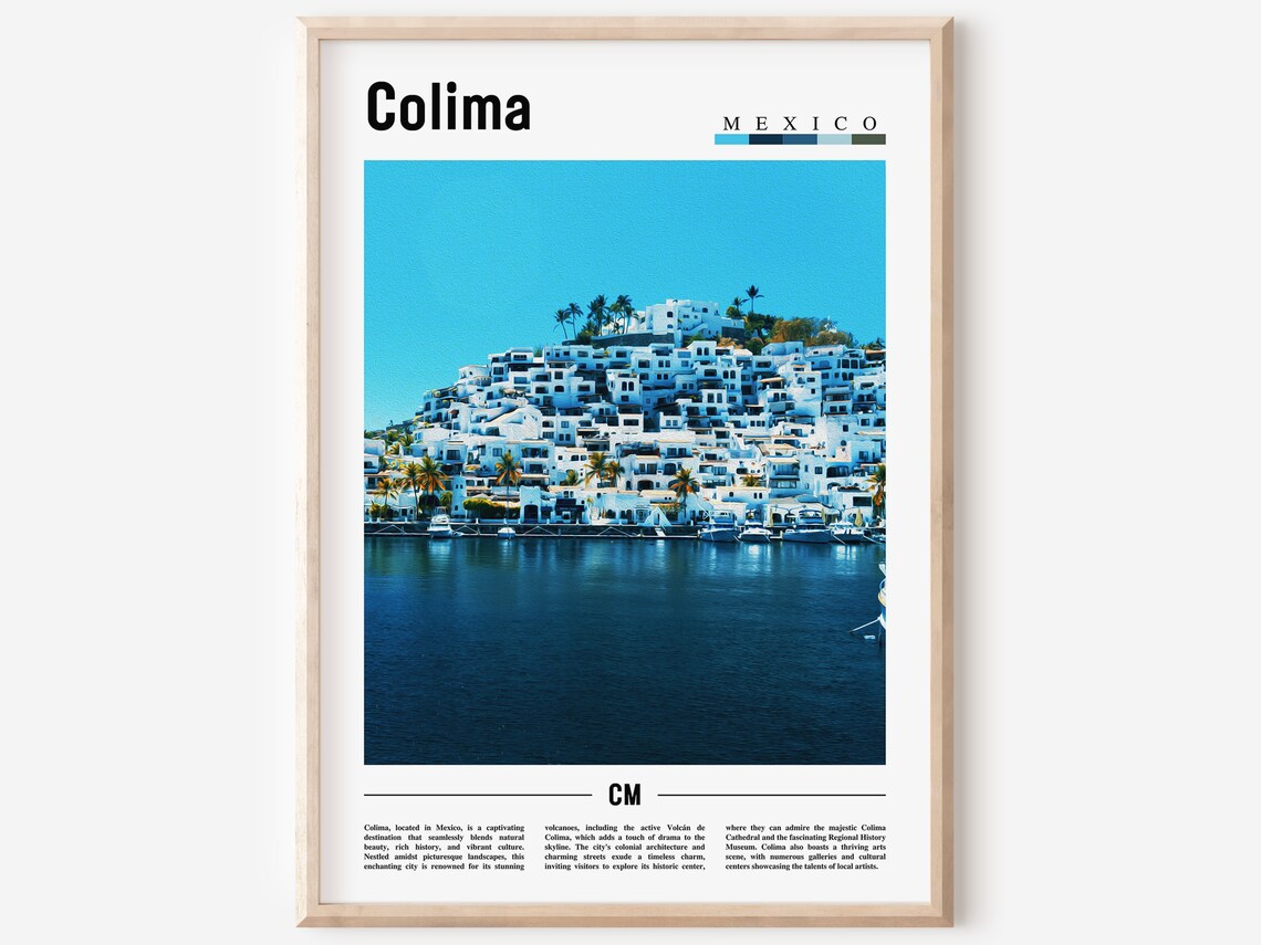 Colima Minimal Travel Poster, Oil Painting Style