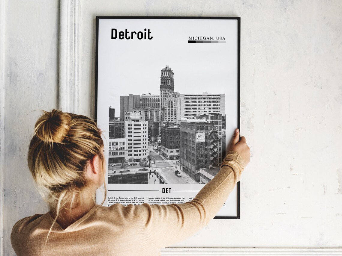 Detroit Poster, Black And White Minimal Travel Poster - Image 5