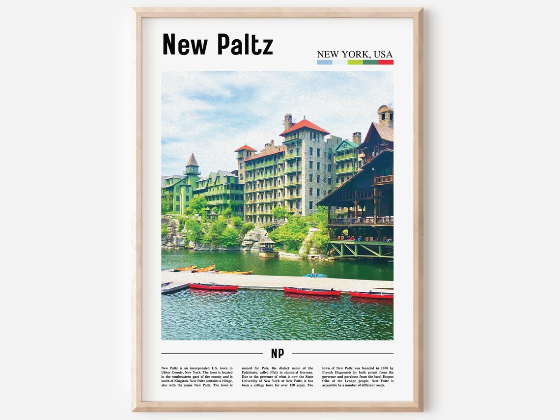 New Paltz Travel Poster, Colorful City Artwork