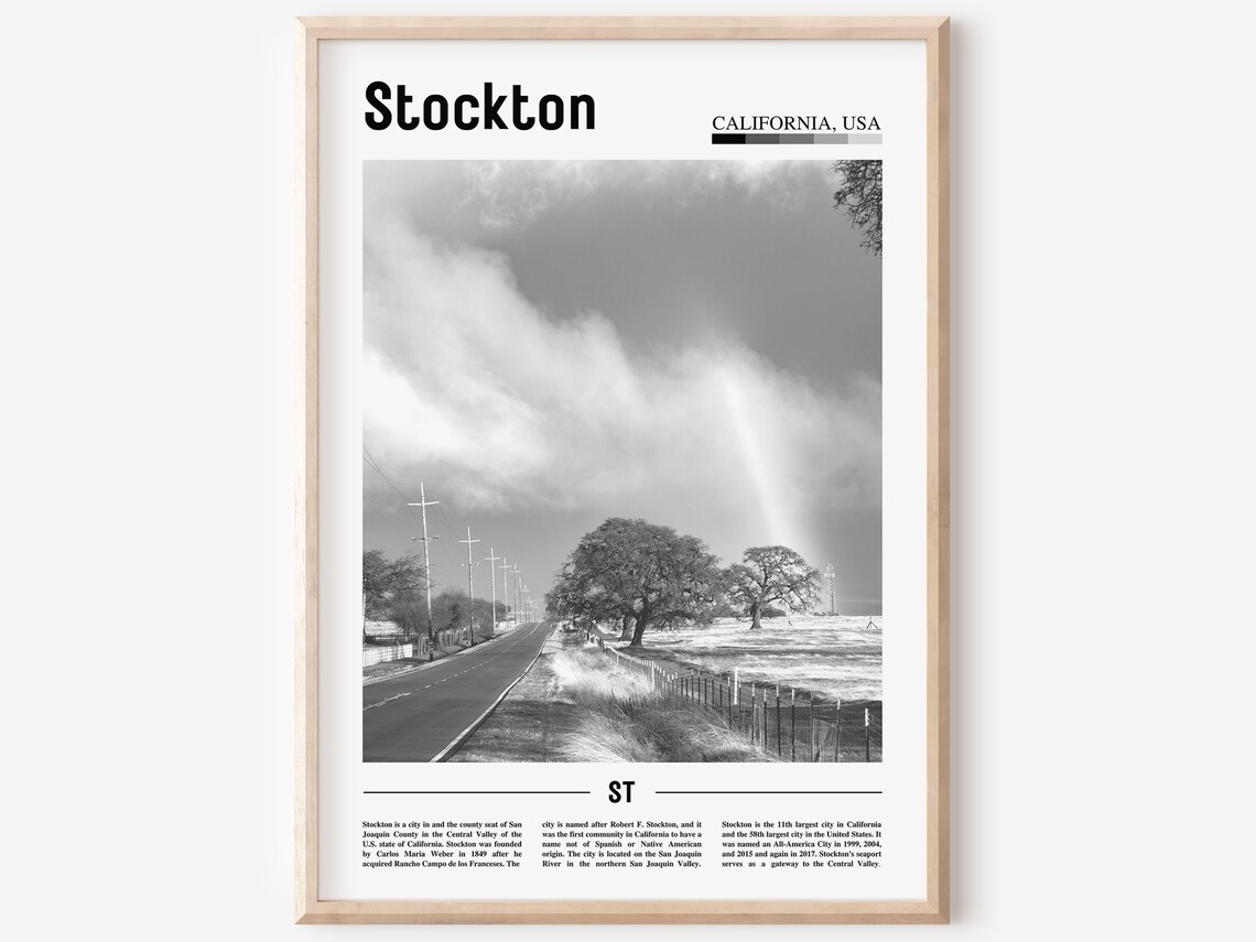 Stockton Poster Black And White Stockton Print Black And White Stockton Wall Art Minimal Travel Print Travel Poster