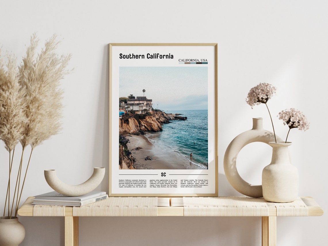 Southern California Poster Southern California Print Southern California Wall Art Minimal Travel Print Oil Painting Poster - Image 5