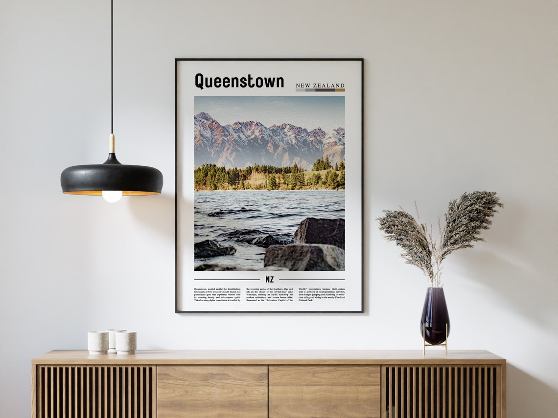 Queenstown Poster Queenstown Print Queenstown Wall Art Minimal Travel Print Travel Destination Oil Painting Poster - Image 3