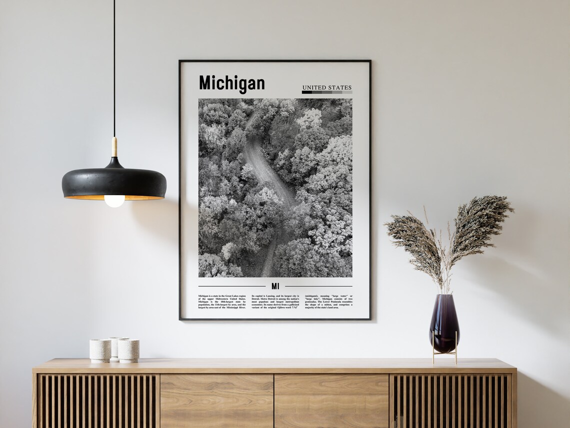 Michigan Black And White Minimal Travel Poster - Image 4