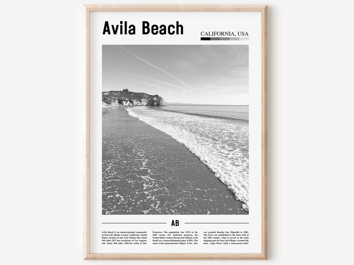 Avila Beach Print Black And White Avila Beach Poster Avila Beach Wall Art Travel Poster City Artwork Travel Wall Art City Art Print