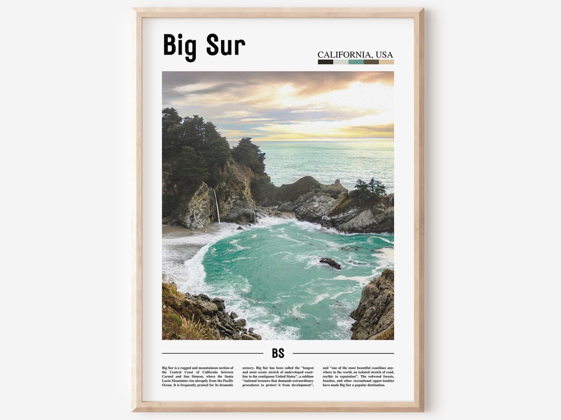 Big Sur Poster Big Sur Print Big Sur Wall Art Minimal Travel Print Minimal City Poster Travel Destination Oil Painting Poster