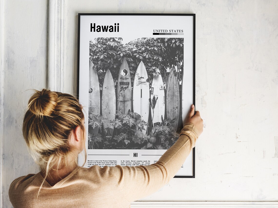 Hawaii Minimal Travel Poster, Black And White - Image 5