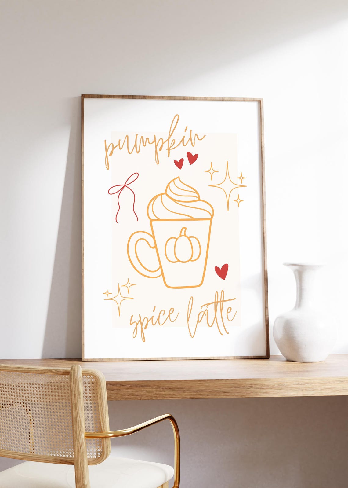Pumpkin Spice Latte Fall Poster with Orange Cozy Mug Line Art - Image 2