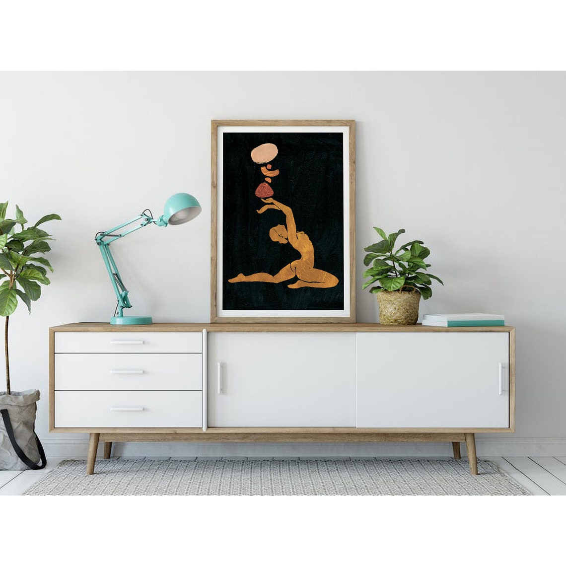 Golden Dancer Balancing Stones Deep Green Poster for Modern Home Decor - Image 3