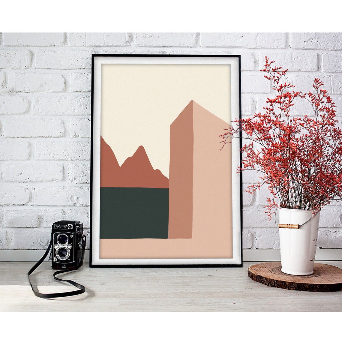 Terracotta Geometric Peaks Beside Arch Minimalist Mountain Poster - Image 2
