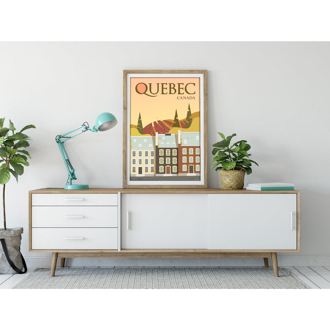 Quebec Canada Old Town Houses Autumn Sunset Retro Travel Poster - Image 3