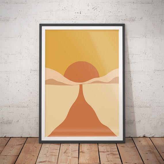 No21 Abstract Landscape Print Line Art Print Sunrise Print Sun Wall Art Modern Prints Contemporary Art Geometric Landscape