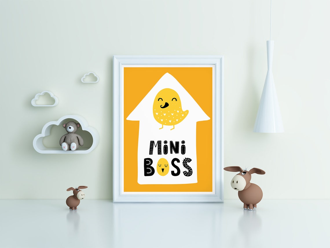 Mini Boss Cute Little Yellow Chick Mustard Nursery Art Poster - Image 3