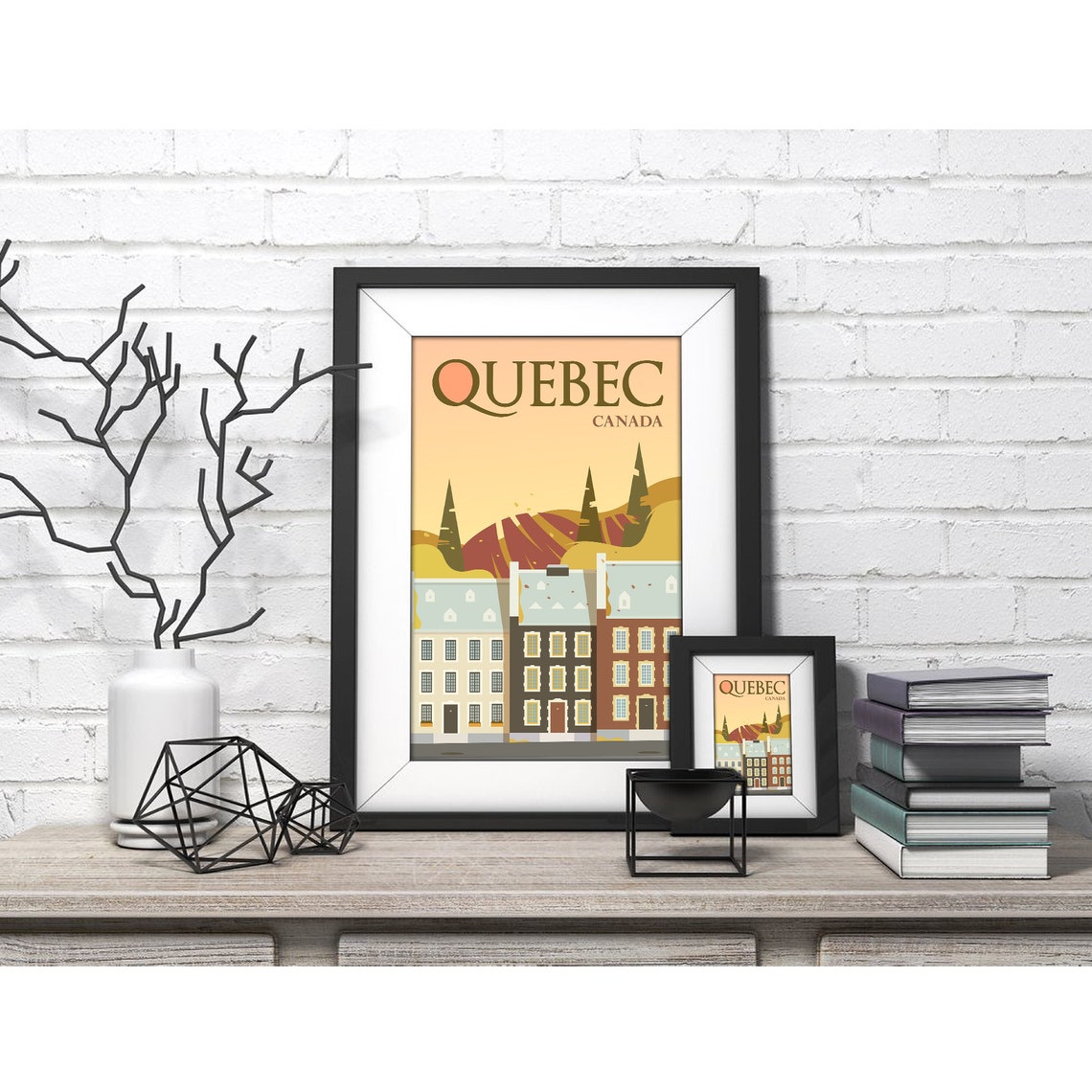 Quebec Canada Old Town Houses Autumn Sunset Retro Travel Poster - Image 4