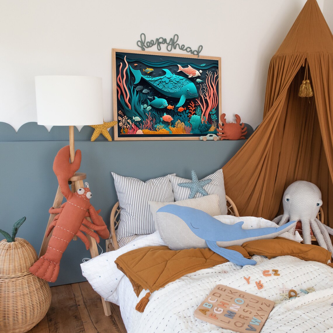 Whale Nursery Art Paper Cut Poster Print - Image 2