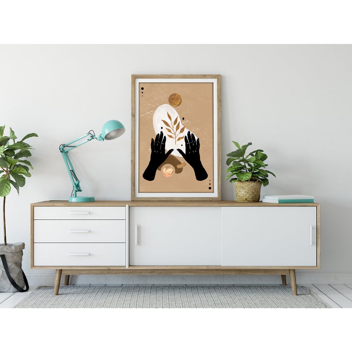 Black Hands Cradling Gold Branch Organic Form Poster for Modern Home Decor - Image 3