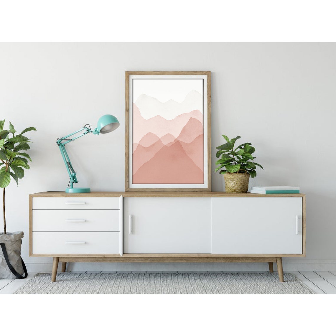 Blush Pink Layered Mountain Ridges Minimalist Scandinavian Art Print - Image 3