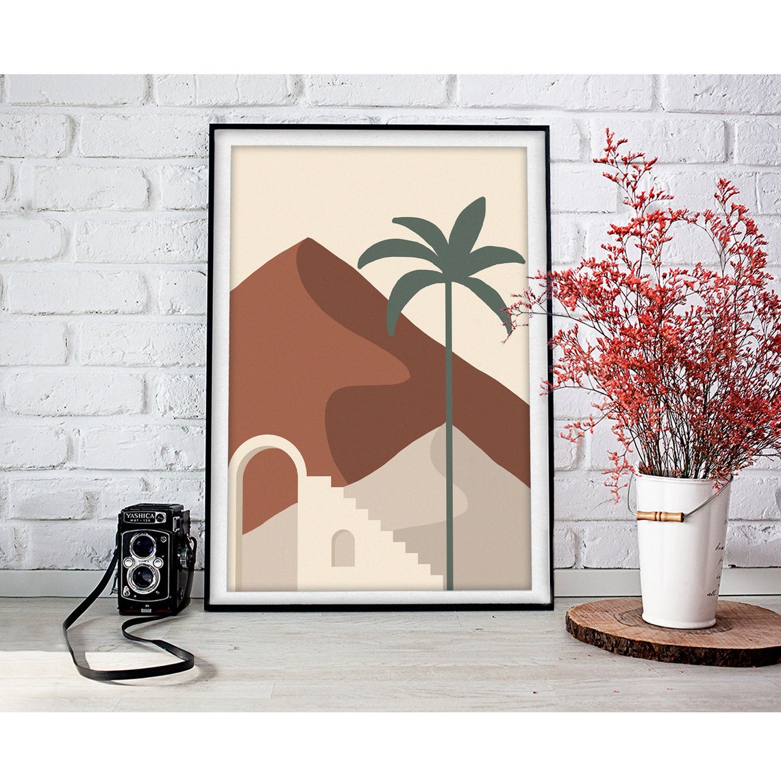 Terracotta Dune Palm Tree And Staircase Moroccan Boho Desert Poster - Image 2