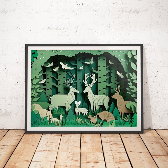 Forest Print Paper Cut Art Nursery Decor Kids Prints Childrens Room Decor Infant Posters Cute Wall Art Modern Nursery Print