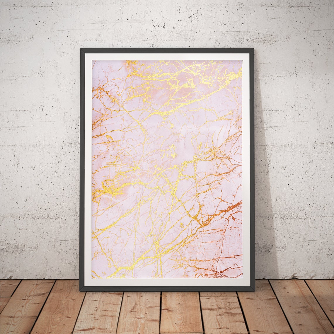 Blush Pink Marble Fine Gold Vein Contemporary Abstract Art Poster