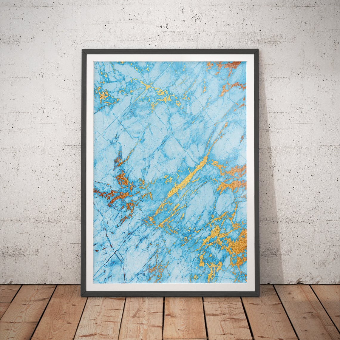 Light Blue Marble With Fine Gold Veins Modern Abstract Poster