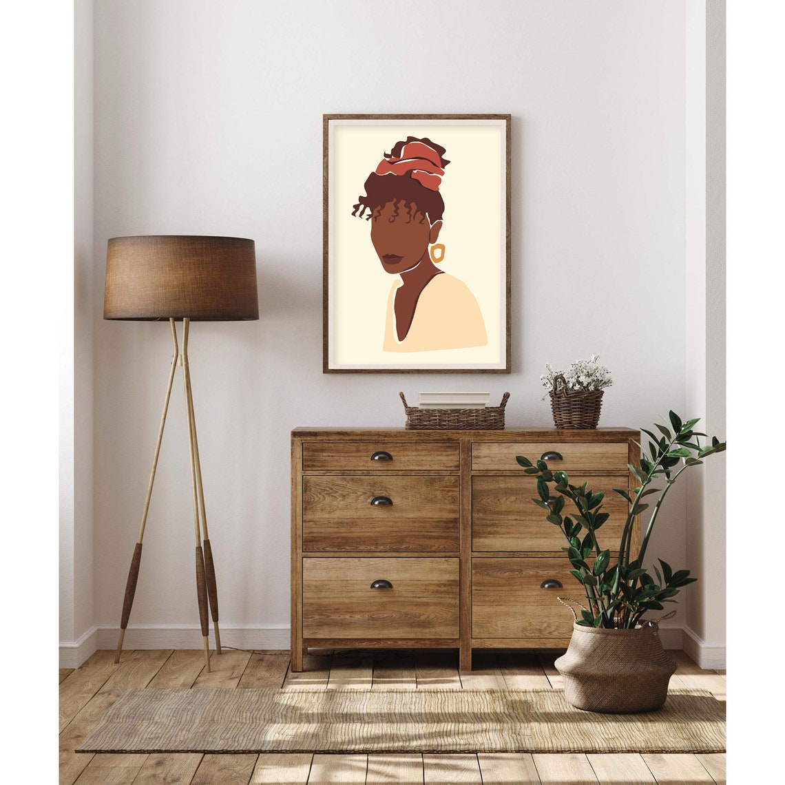Black Woman with Coral Headscarf Front Portrait Minimalist Poster - Image 2