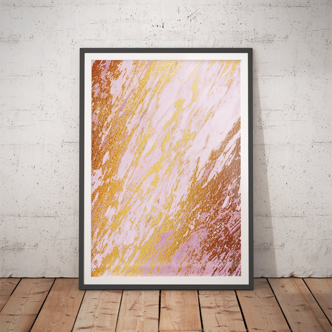 Pink Marble Diagonal Gold Foil Streaks Glam Abstract Art Poster