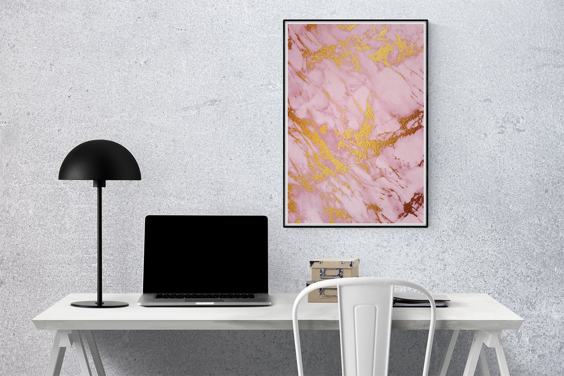 Pink Marble Gold Foil Diagonal Streaks Glam Modern Art Poster - Image 2