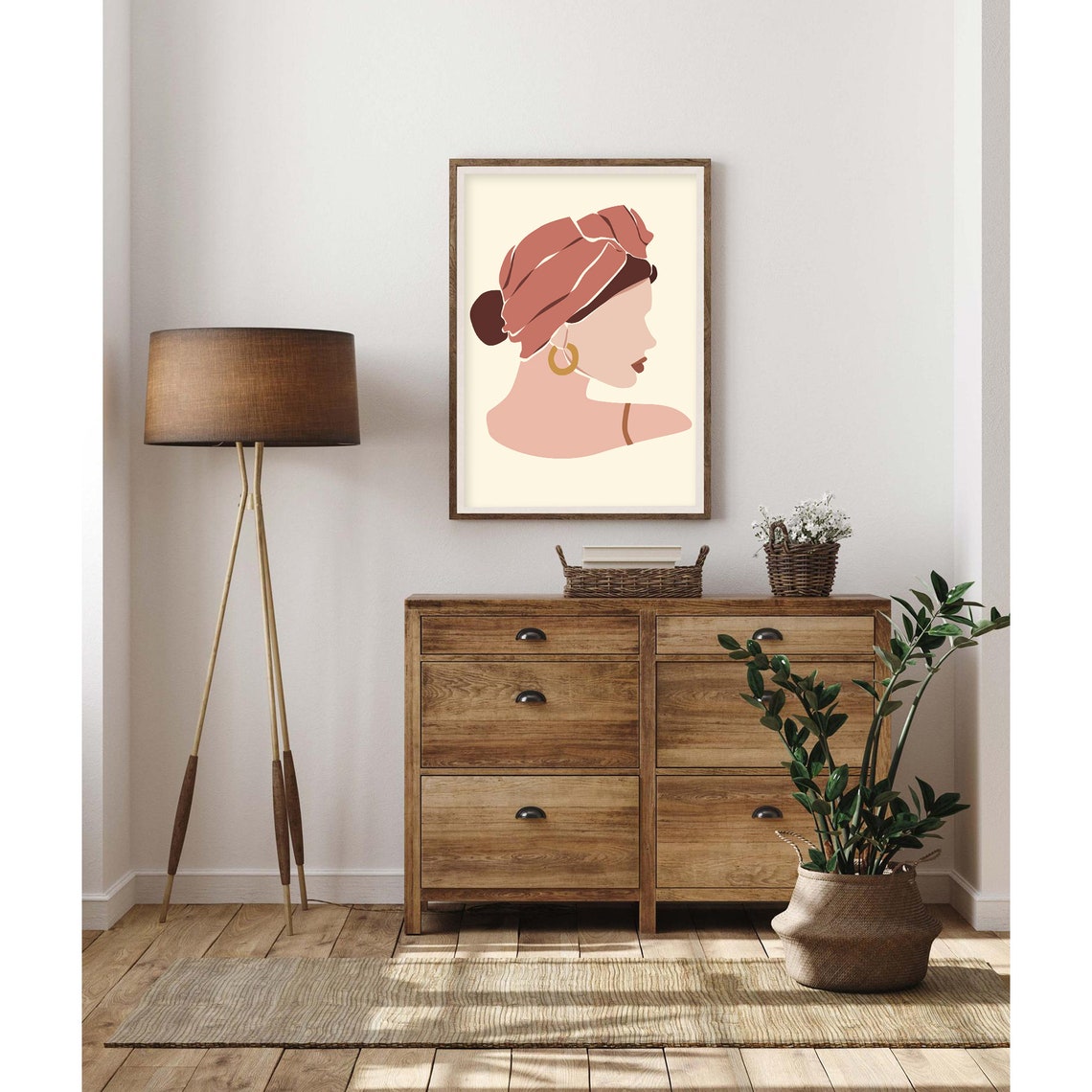 Woman in Rose Headwrap Profile Elegant Minimalist Art Poster - Image 2