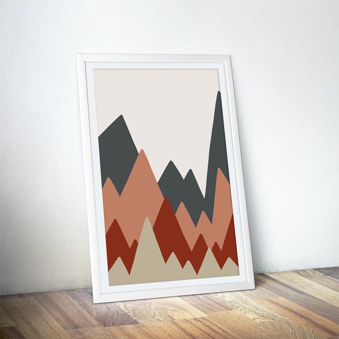 Rust Terracotta Gray Layered Peaks Geometric Mountain Range Poster - Image 4