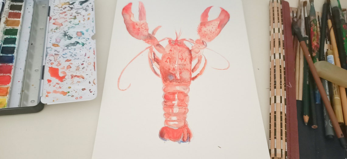 Red Lobster Watercolor Seafood Kitchen Art Print with Coastal Charm - Image 2