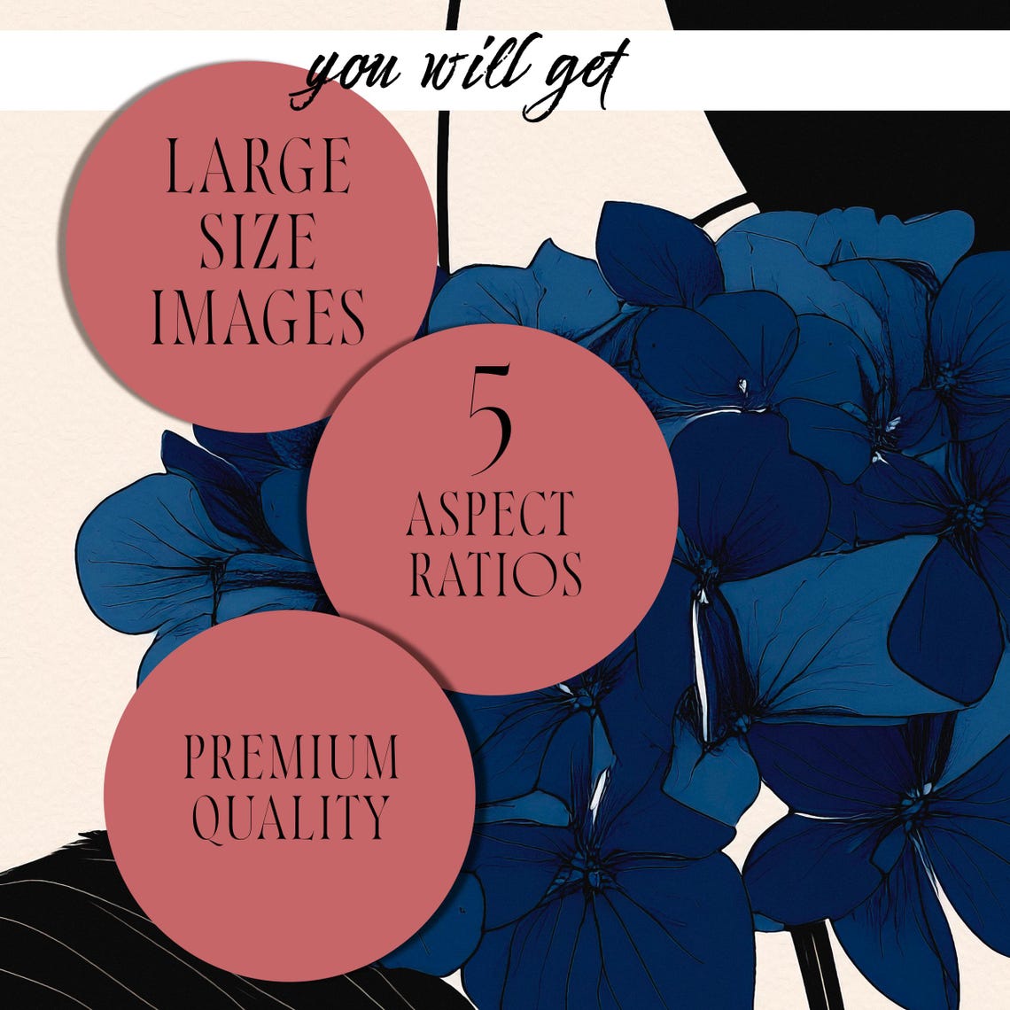 Blue Hydrangea Abstract Line Art Woman Profile Modern Art Poster - Image 2