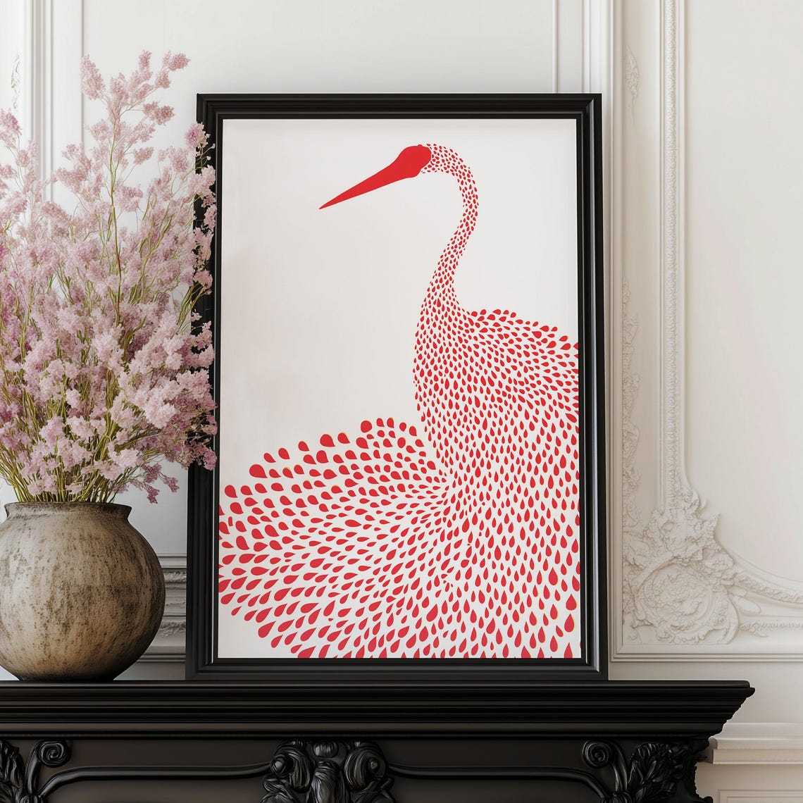 Red Dotted Egret Pointillist Bird Modern Abstract Texture Poster - Image 4