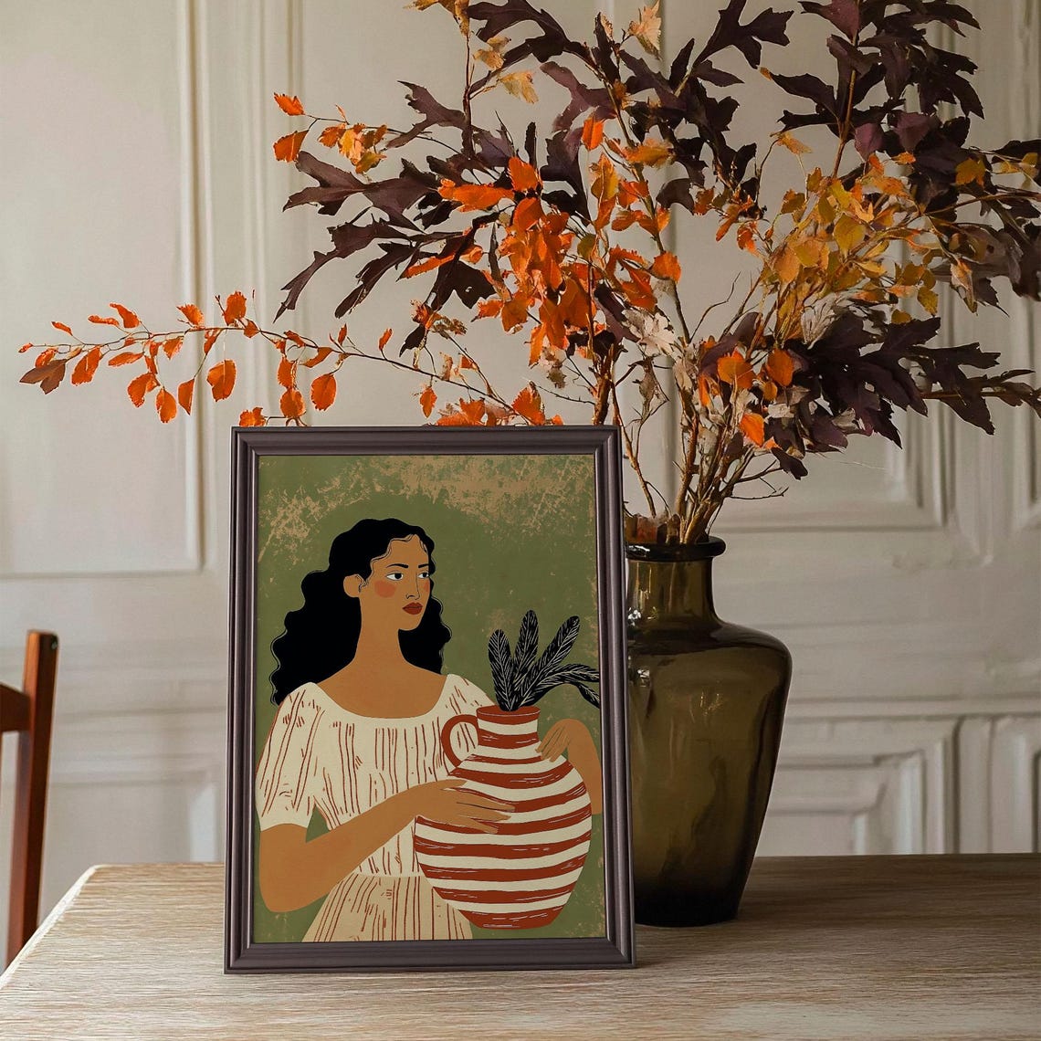 Black Woman Holding Striped Pitcher Mid Century Modern Art Poster - Image 4