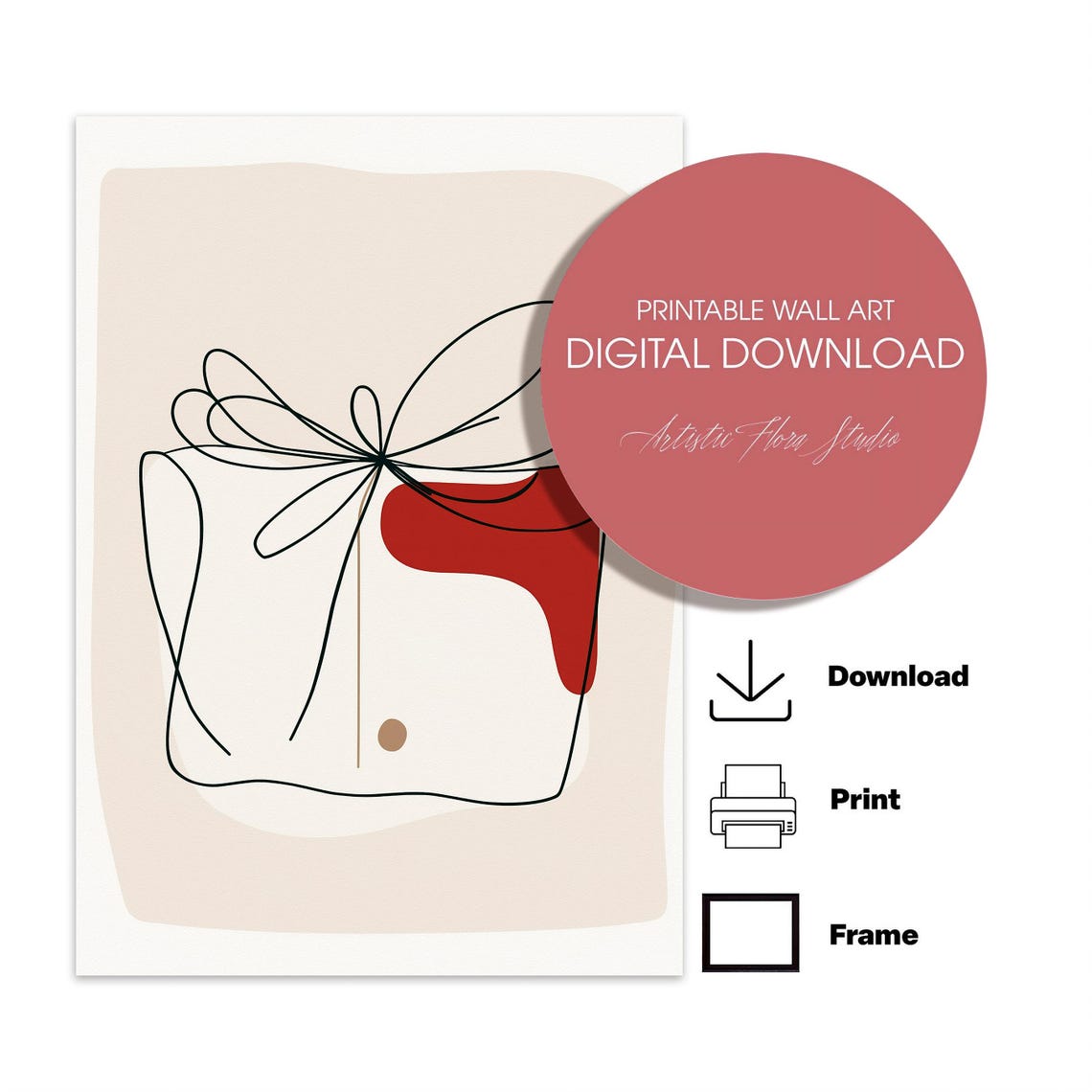 Abstract Line Drawing Christmas Gift Box With Red Shape Art Poster - Image 5