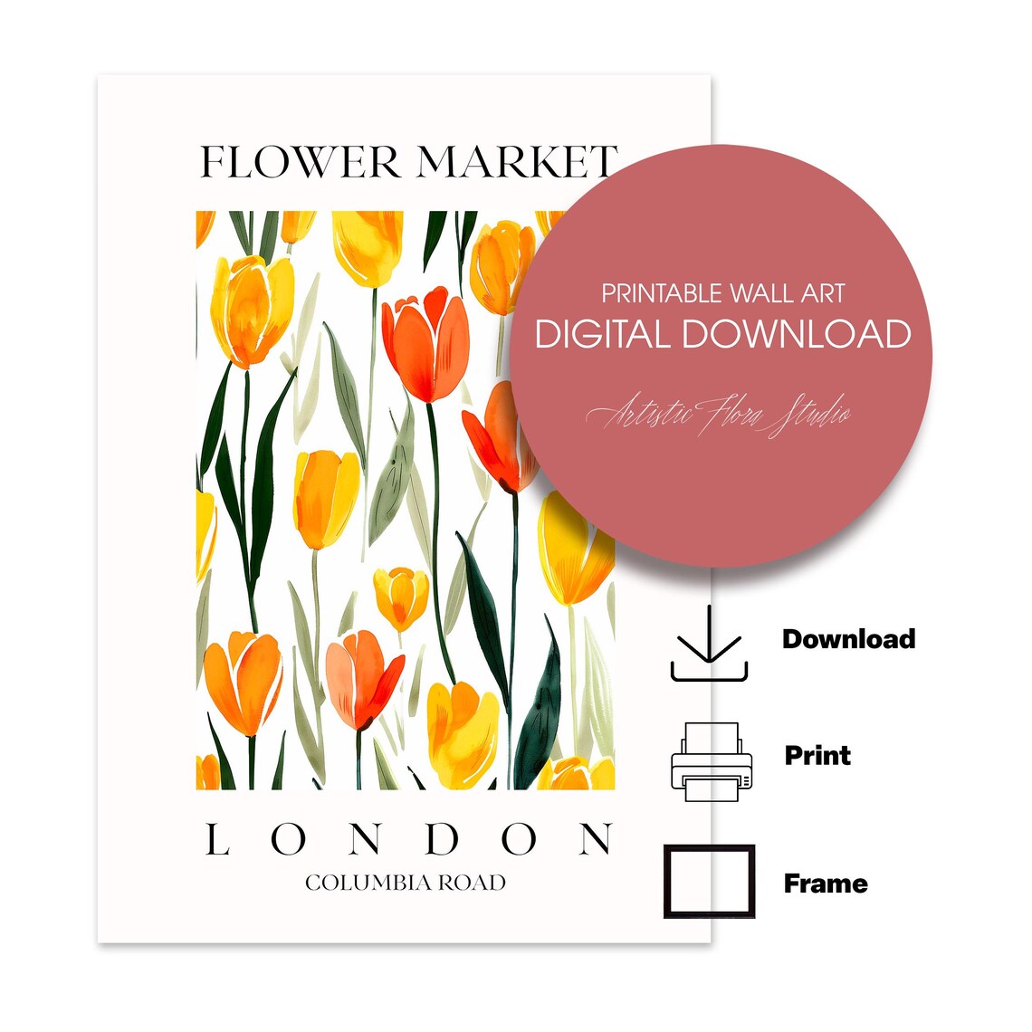London Flower Market Orange Tulips Watercolor Columbia Road Poster - Image 2