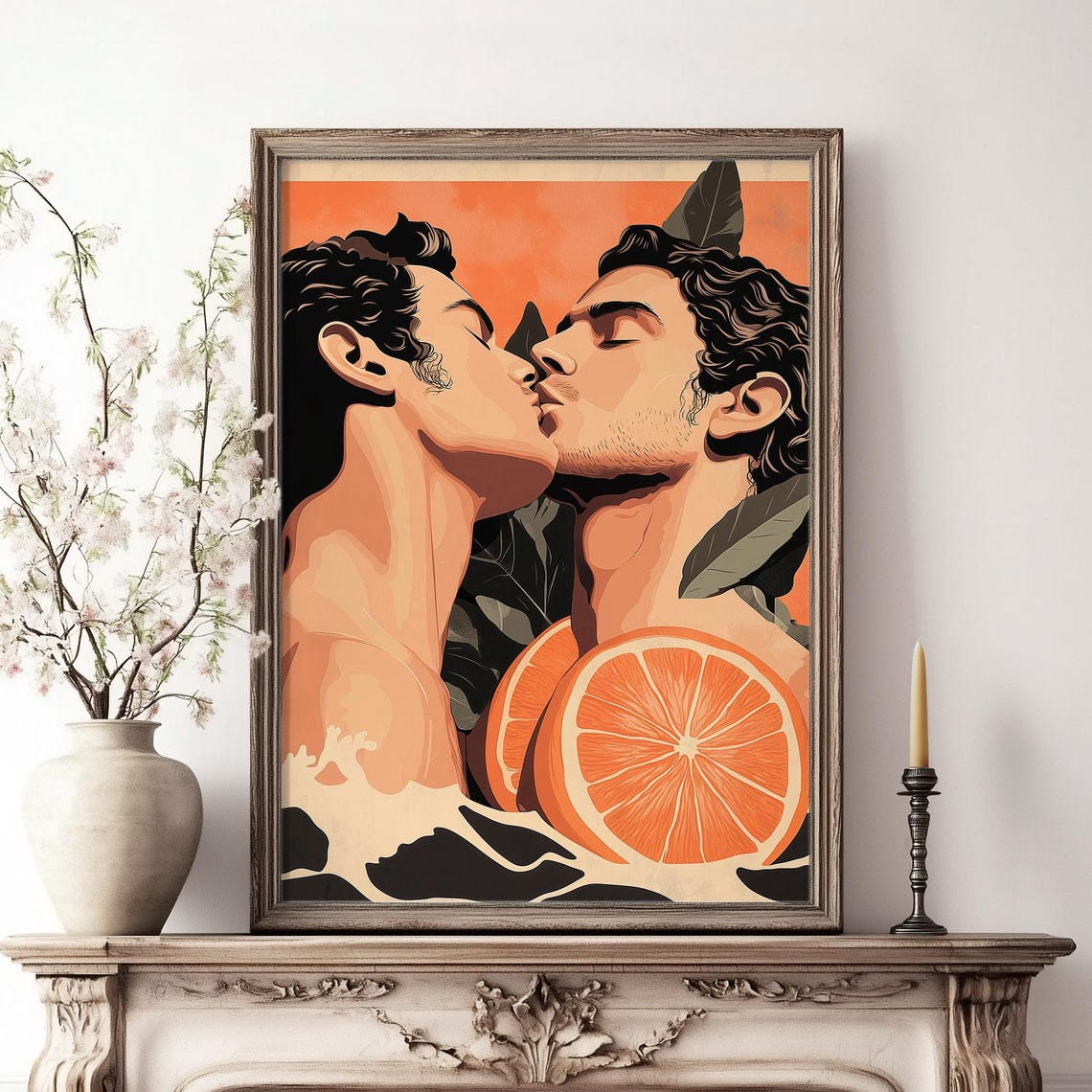 Two Men Kissing With Orange Slices Pop Art LGBTQ Pride Poster - Image 4