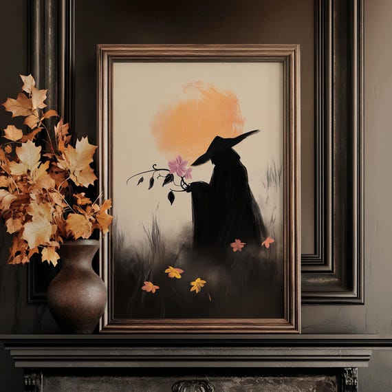 Witch Art Print Wildflower Autumn Fall Season Home Decor Farmhouse Dark Moody Witchcraft Artwork Image High Resolution Print 98