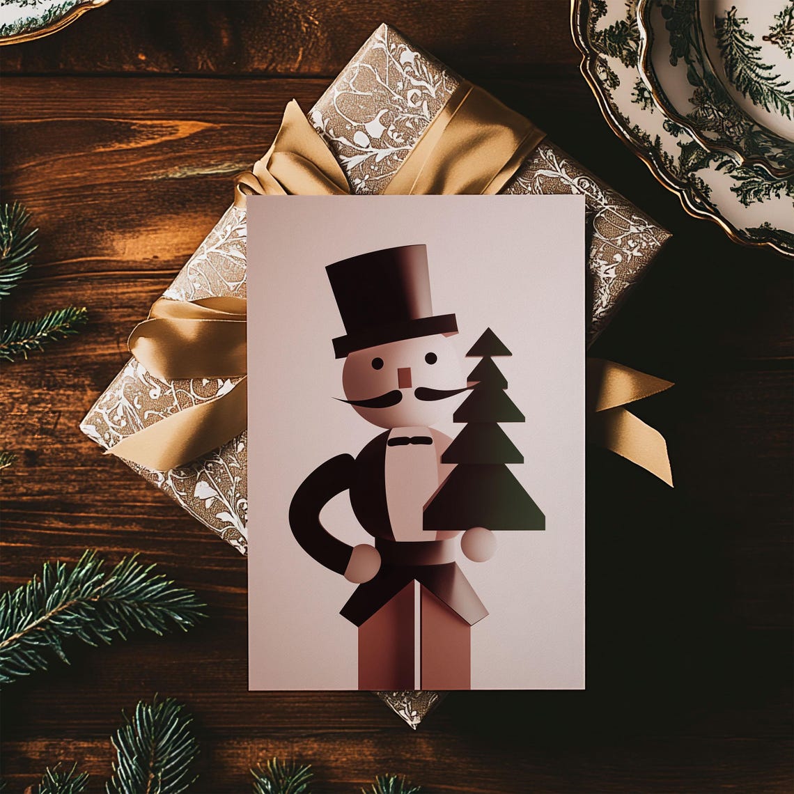 Modern Geometric Nutcracker Soldier Christmas Tree Art Poster - Image 2