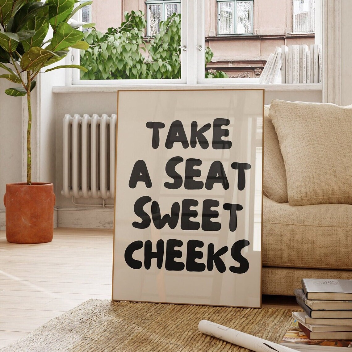 Take A Seat Sweet Cheeks Retro Bathroom Poster - Image 2