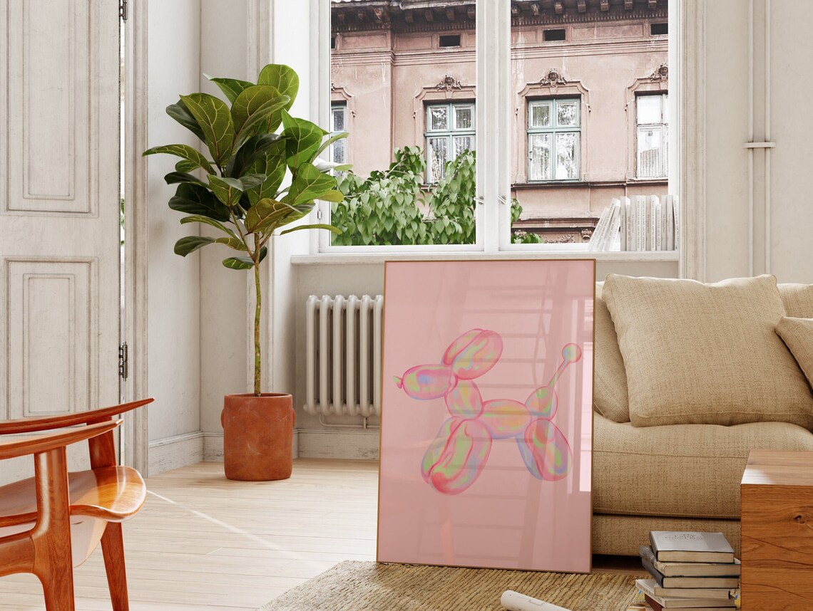 Iridescent Pink Balloon Dog Pop Art Trendy Room Aesthetic Poster - Image 3