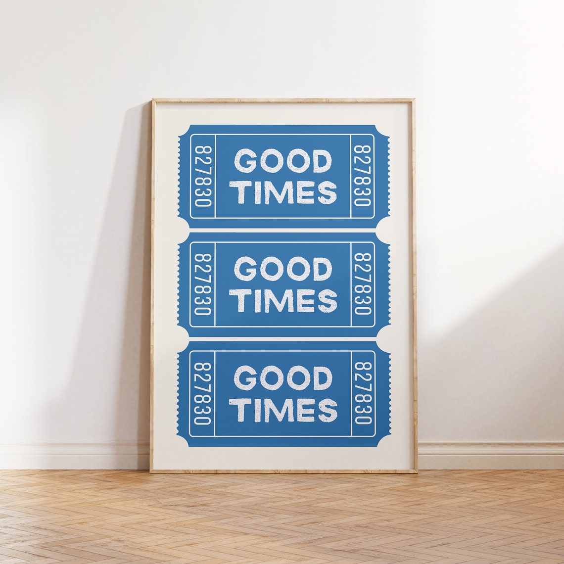 Good Times Blue Ticket Trio Fun Retro Trendy Typographic Poster - Image 2