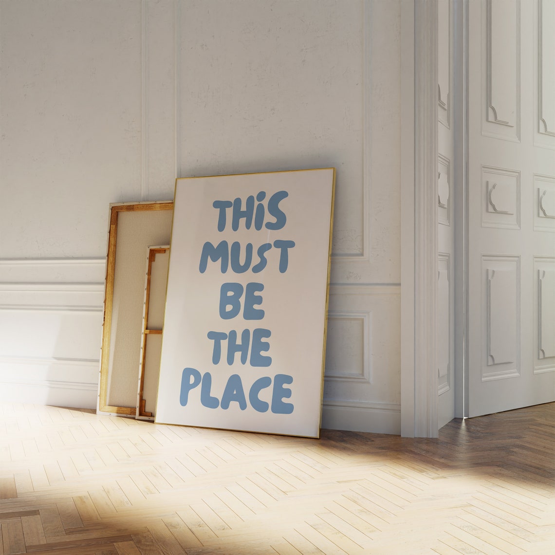 This Must Be The Place Blue Bubble Letter Retro Quote Poster - Image 2