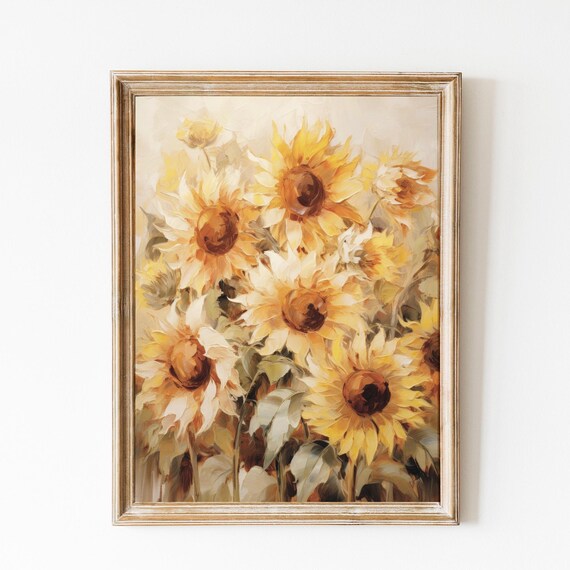 Golden Sunflowers Close Up Soft Painterly Summer Floral Poster
