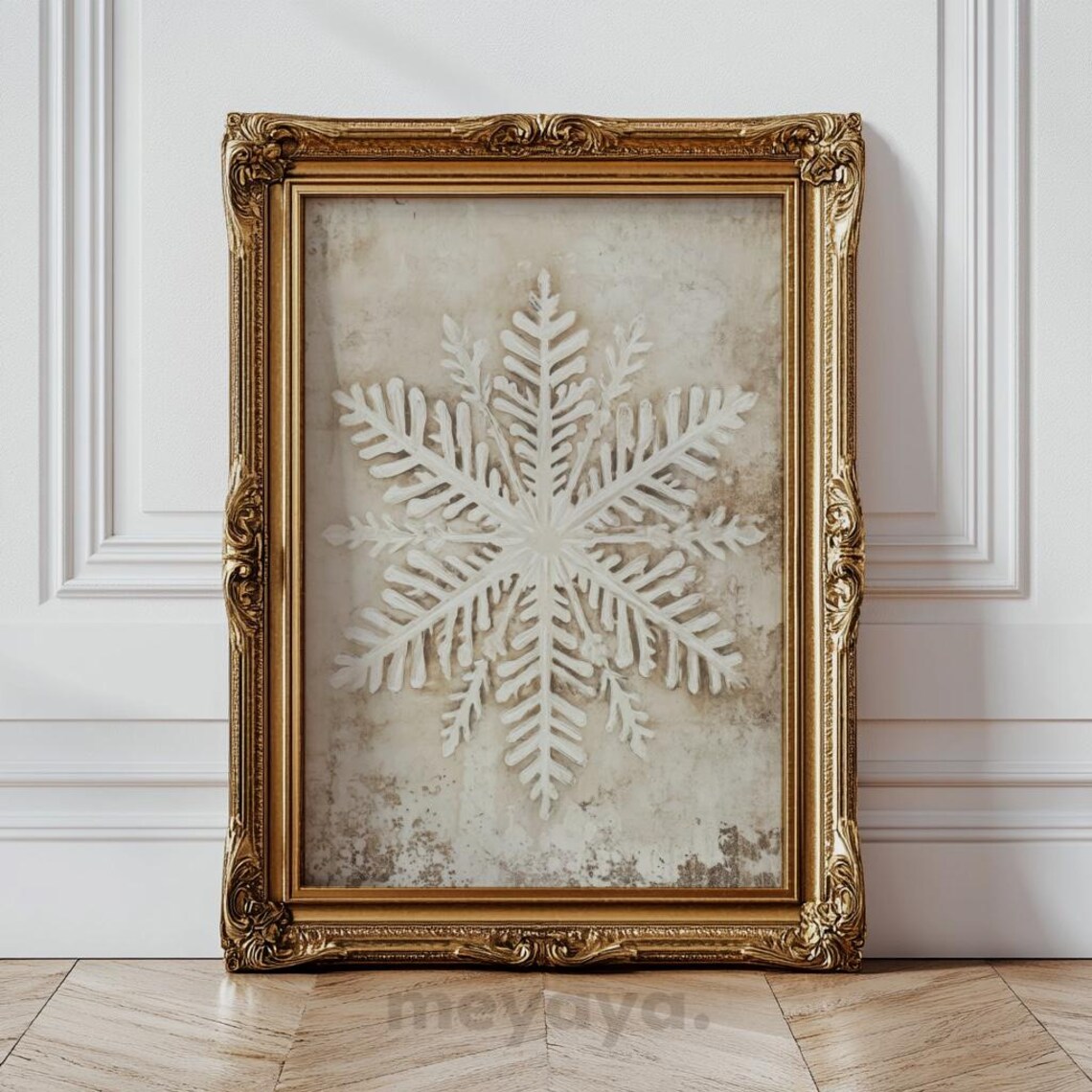 Snowflake Vintage Christmas Seasonal Art Print, Rustic - Image 5