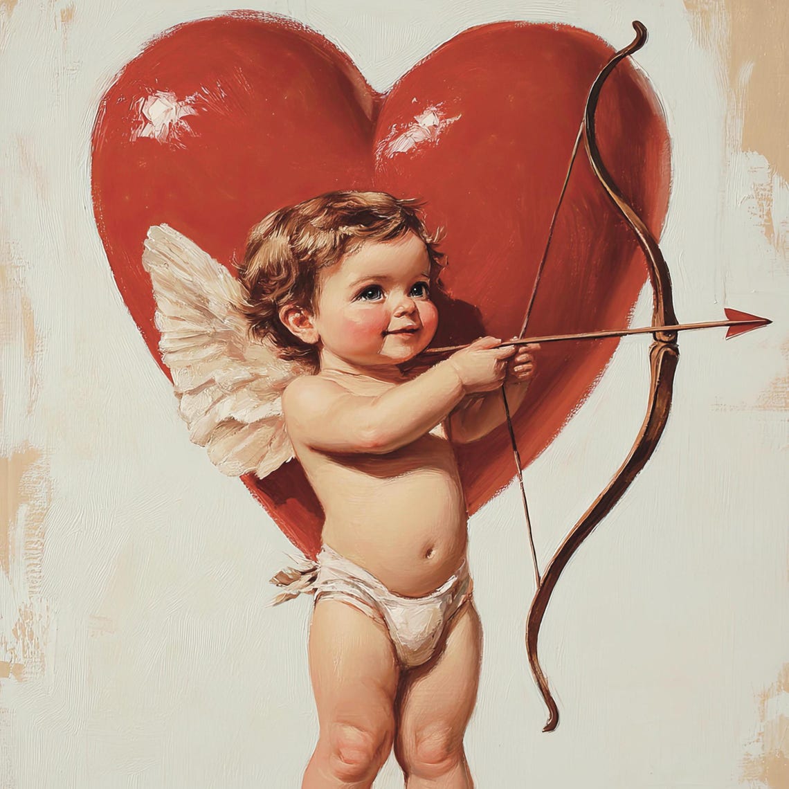 Cupid Baby Archer Red Heart Vintage Romantic Painting Wall Print - Image 6