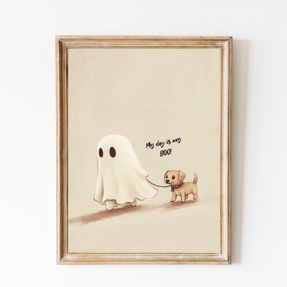 Halloween Ghost Walking Puppy Ghost Friends Dog Lovers Print Trendy Halloween Print Halloween Boo Ghost Cute Spooky Fun Decor